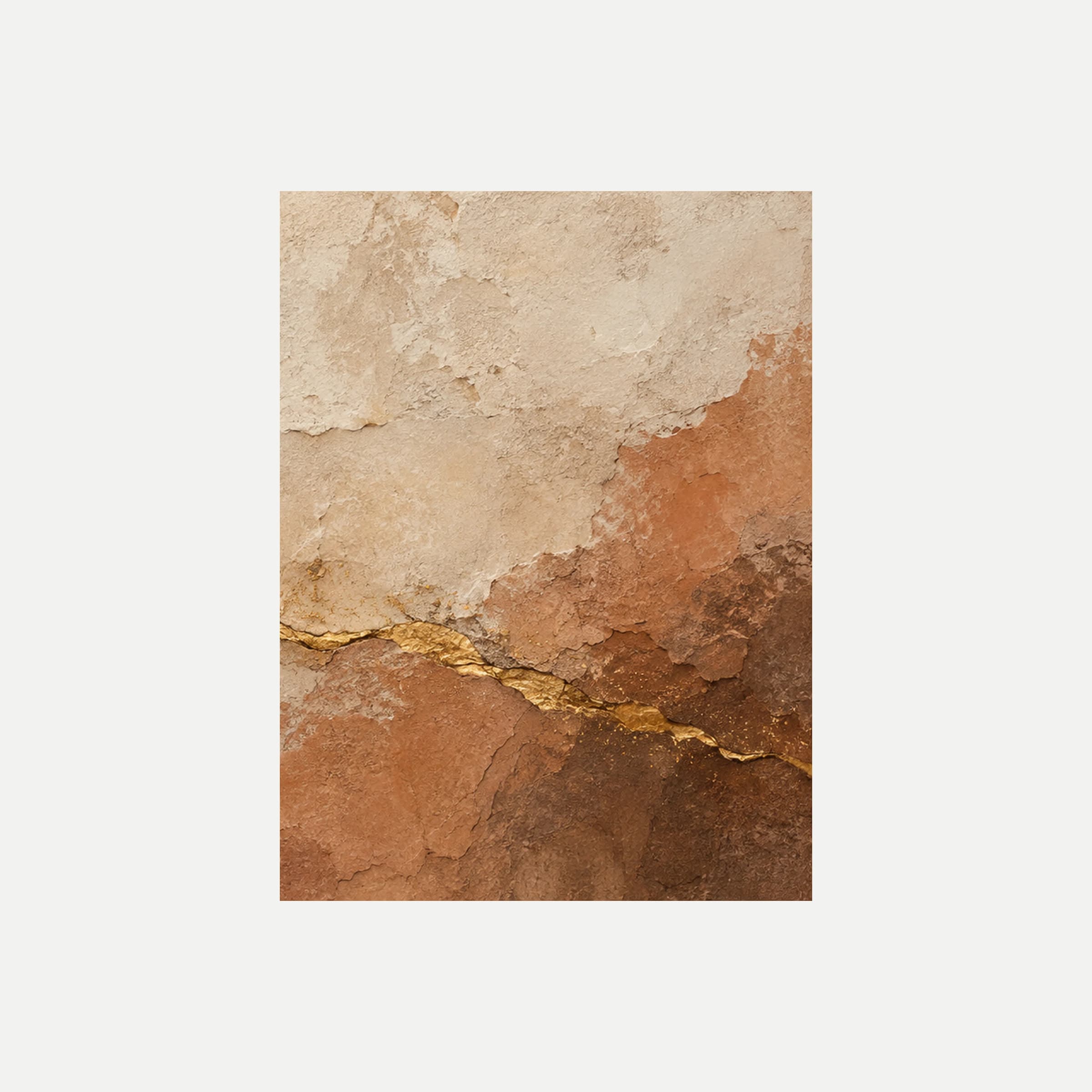 Veta de cobre III: zonas crema, rojizas y marrones con una línea cálida quebrada en la parte inferior, sin marco, sobre fondo neutro.