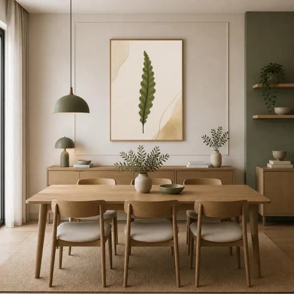Lámina de helecho minimalista en tonos beige y verde natural