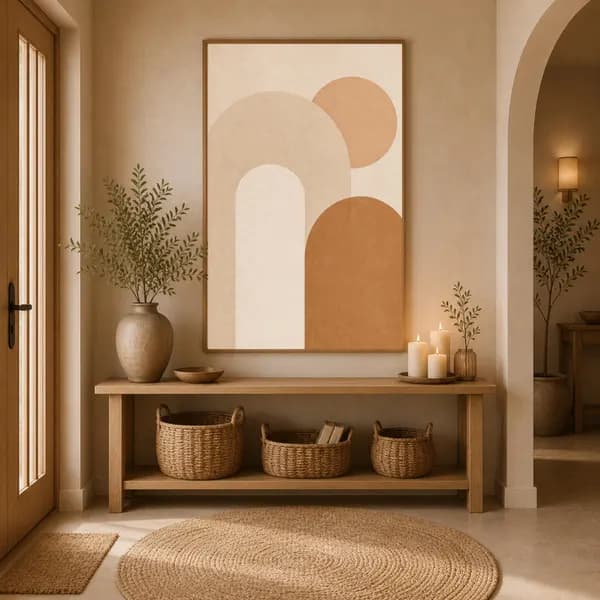 Lámina de paisaje abstracto moderno en tonos beige y arena