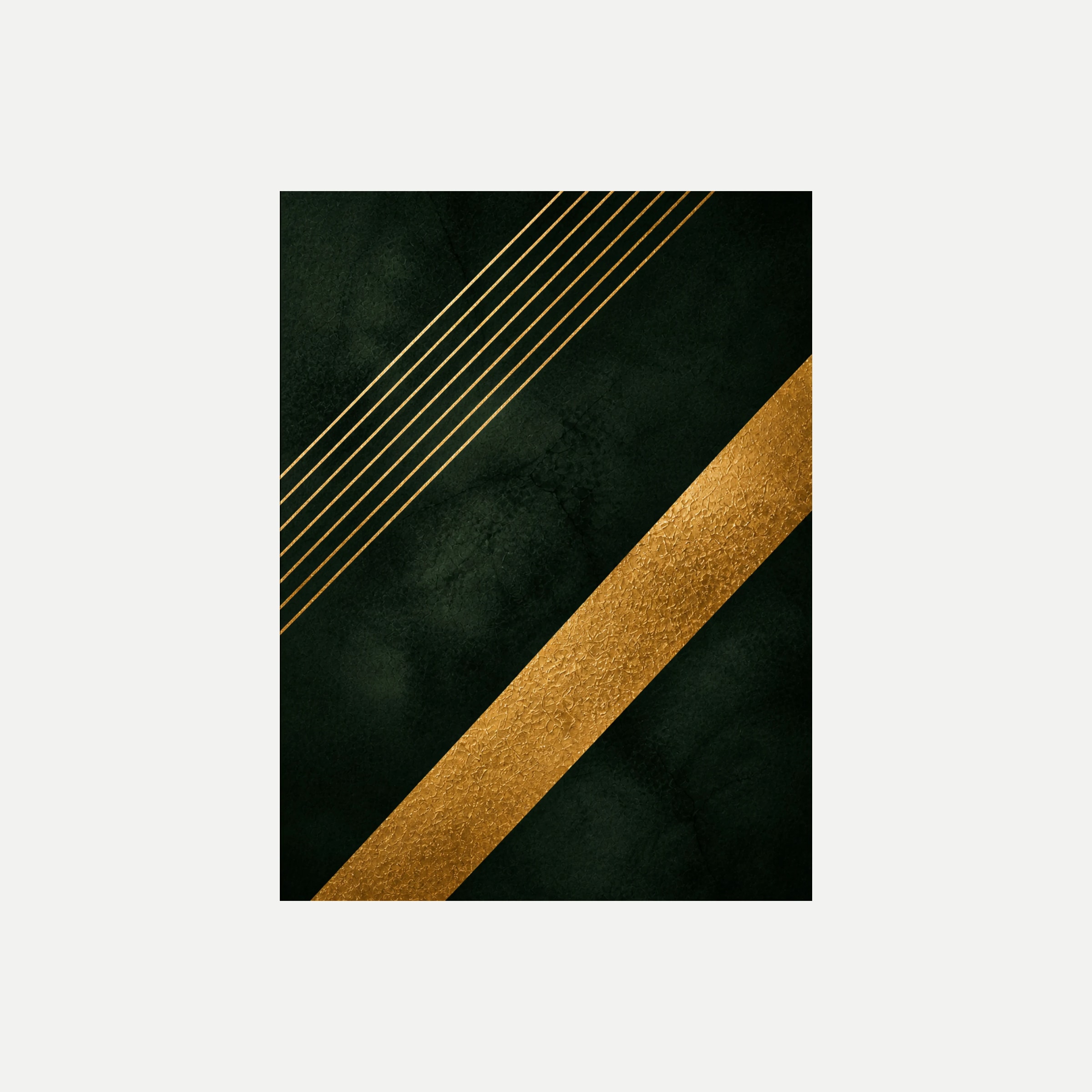 Linear Sol II: líneas paralelas diagonales junto a una franja de tono dorado, sin marco, sobre fondo neutro.