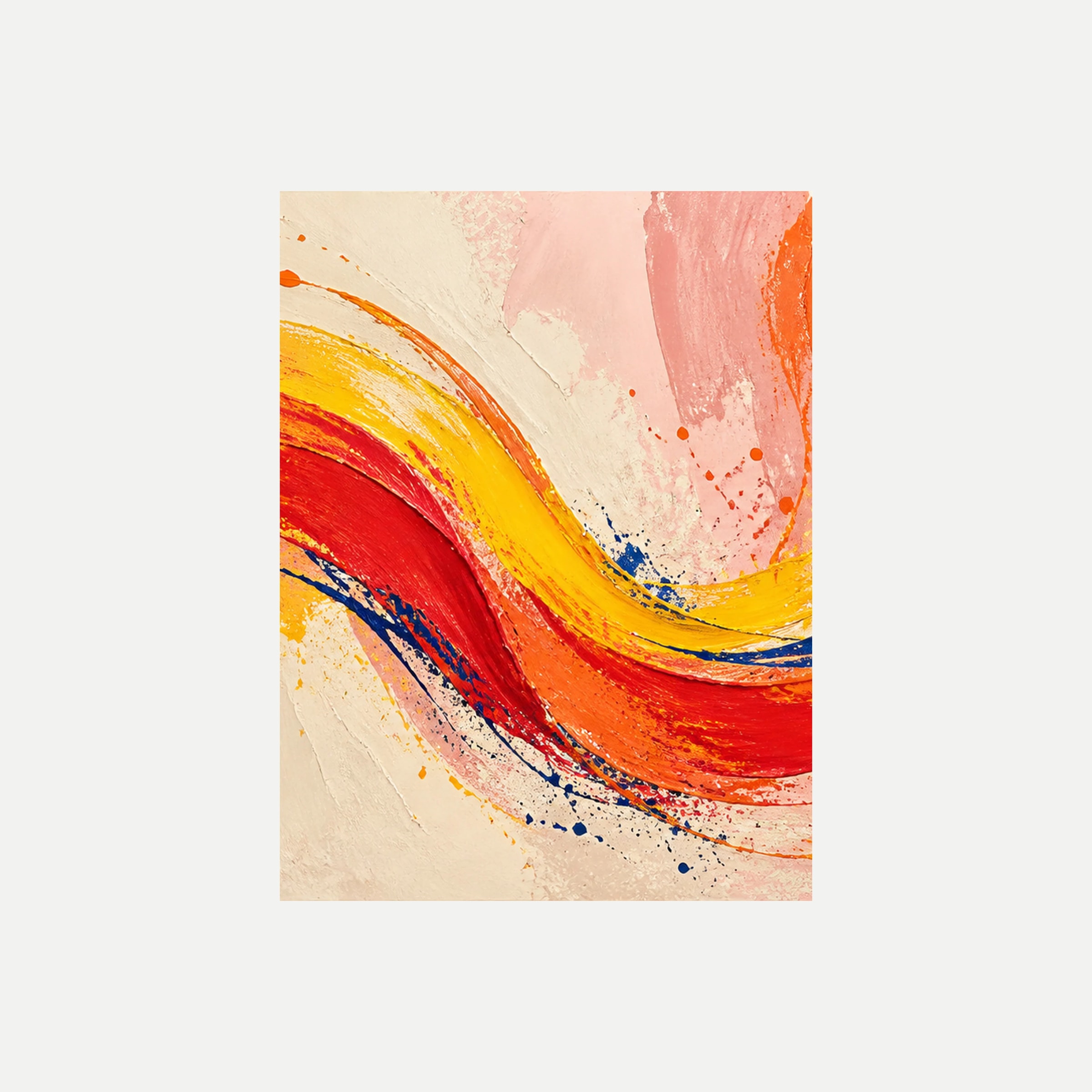 Citrus Bend II: una onda roja y amarilla que desciende y vuelve a subir sobre crema, sin marco, sobre fondo neutro.