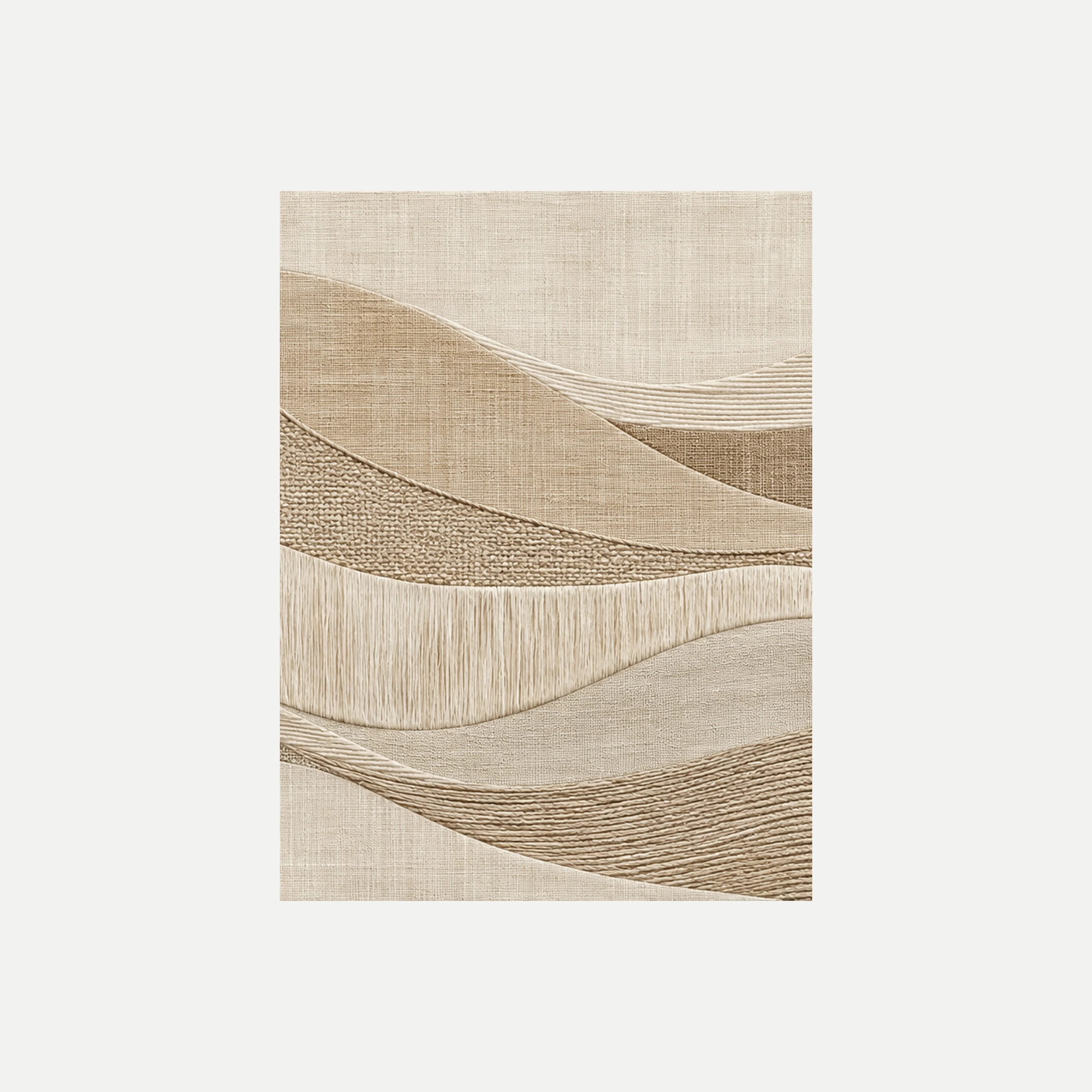 Woven Field II: una onda beige entre franjas claras de apariencia textil, sin marco, sobre fondo neutro.