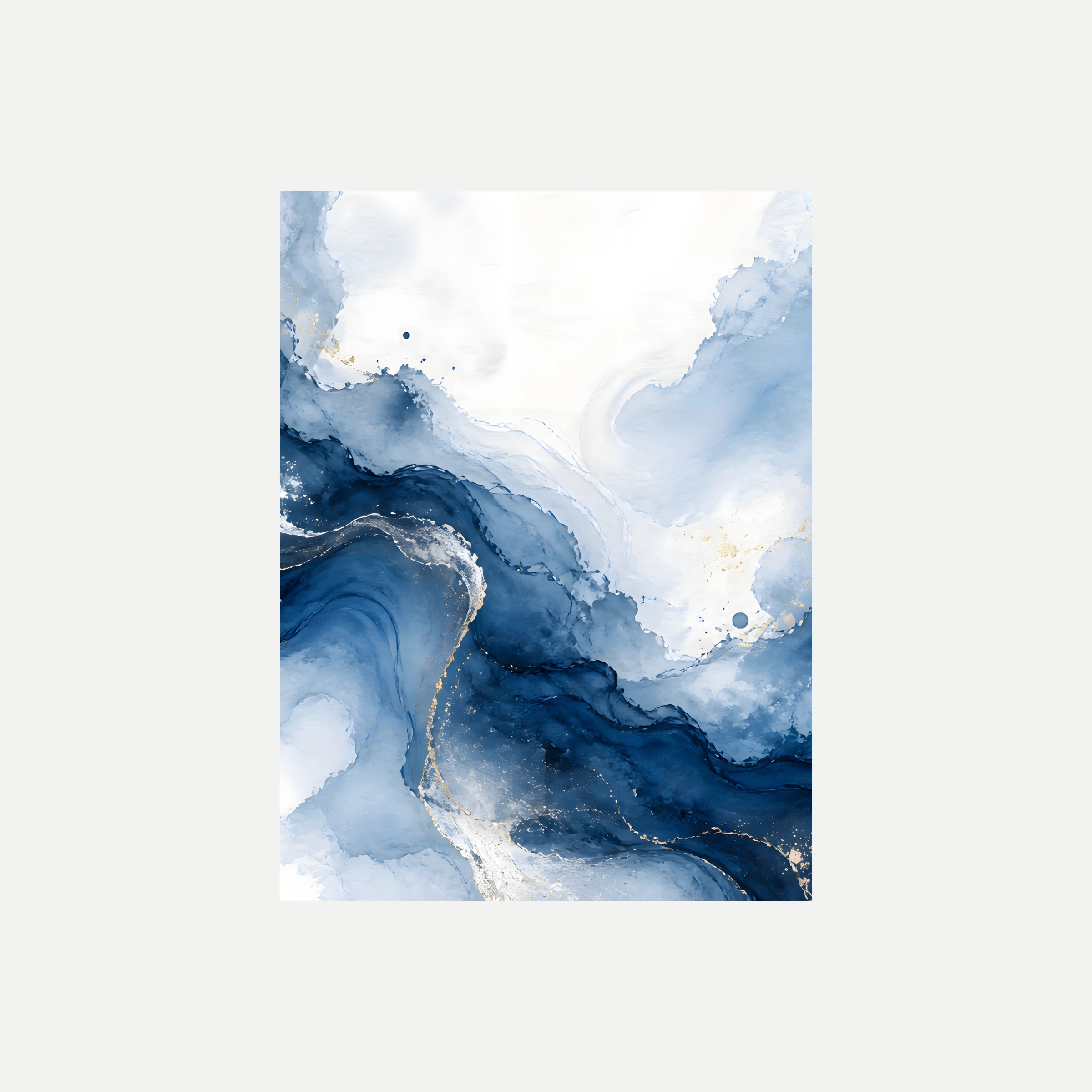 Cobalt Reverie II: una curva azul profunda bajo un gran espacio blanco de bordes difusos, sin marco, sobre fondo neutro.