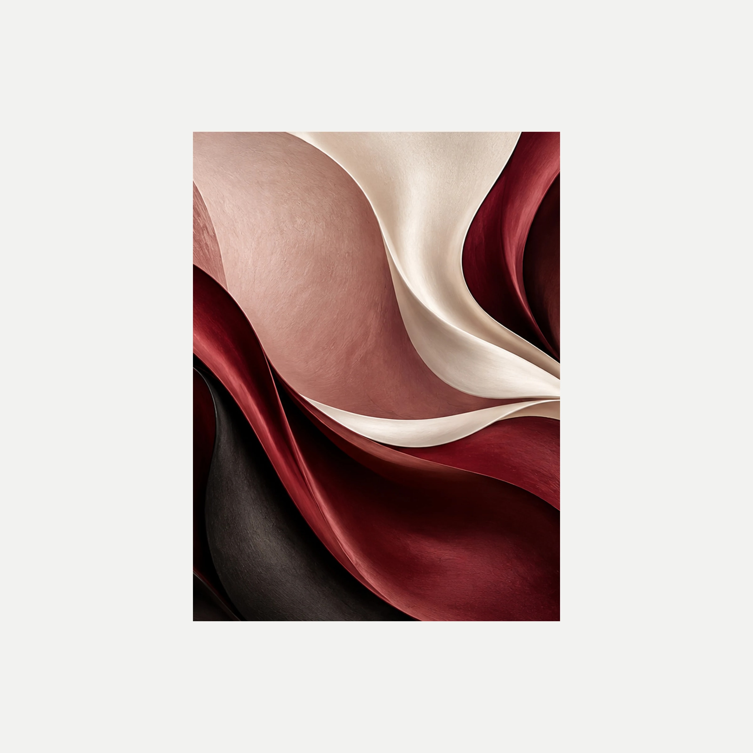 Rouge Silk II: una curva marfil amplia entre superficies rosa y burdeos, sin marco, sobre fondo neutro.