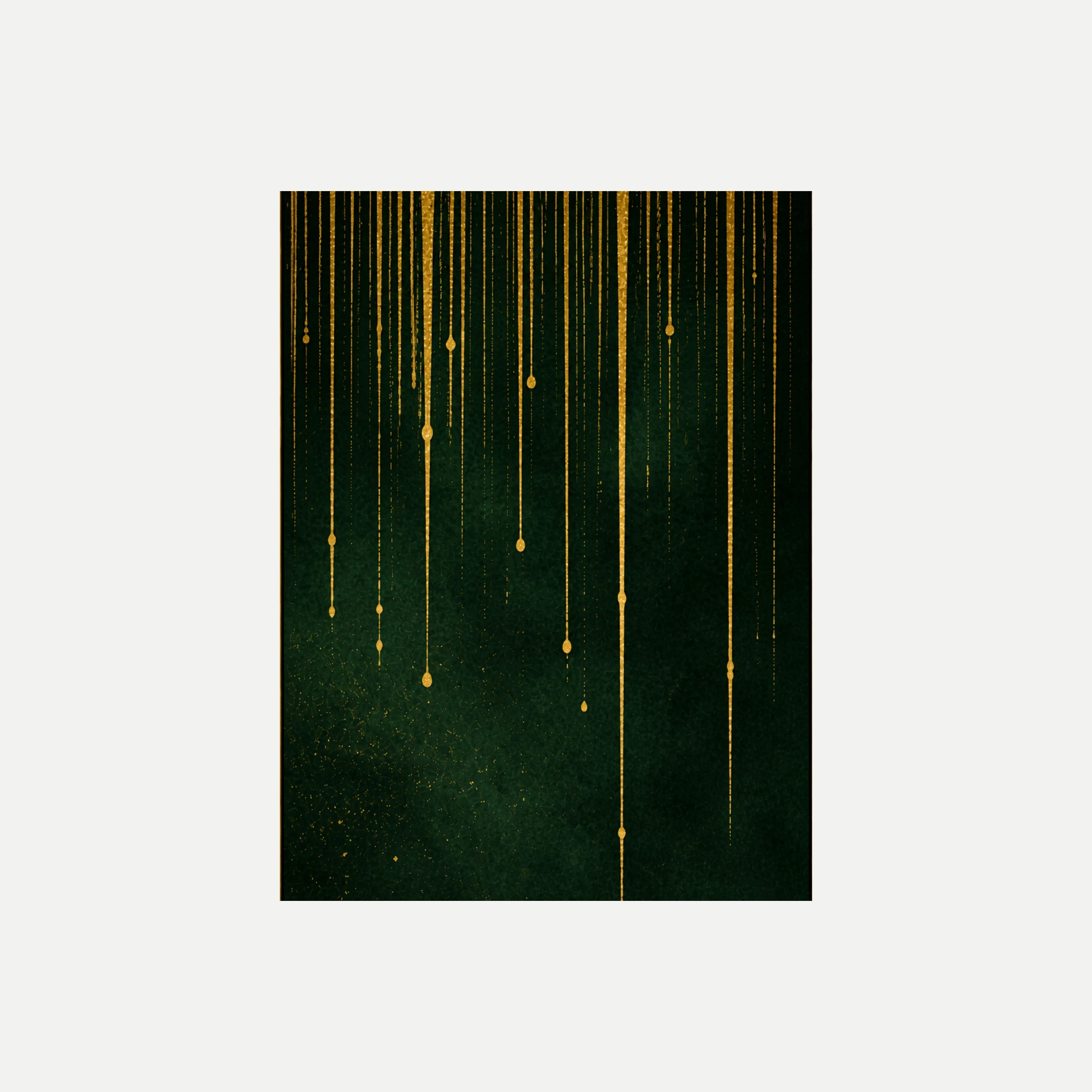 Auric Rain III: trazos verticales finos muy próximos con extremos luminosos representados, sin marco, sobre fondo neutro.