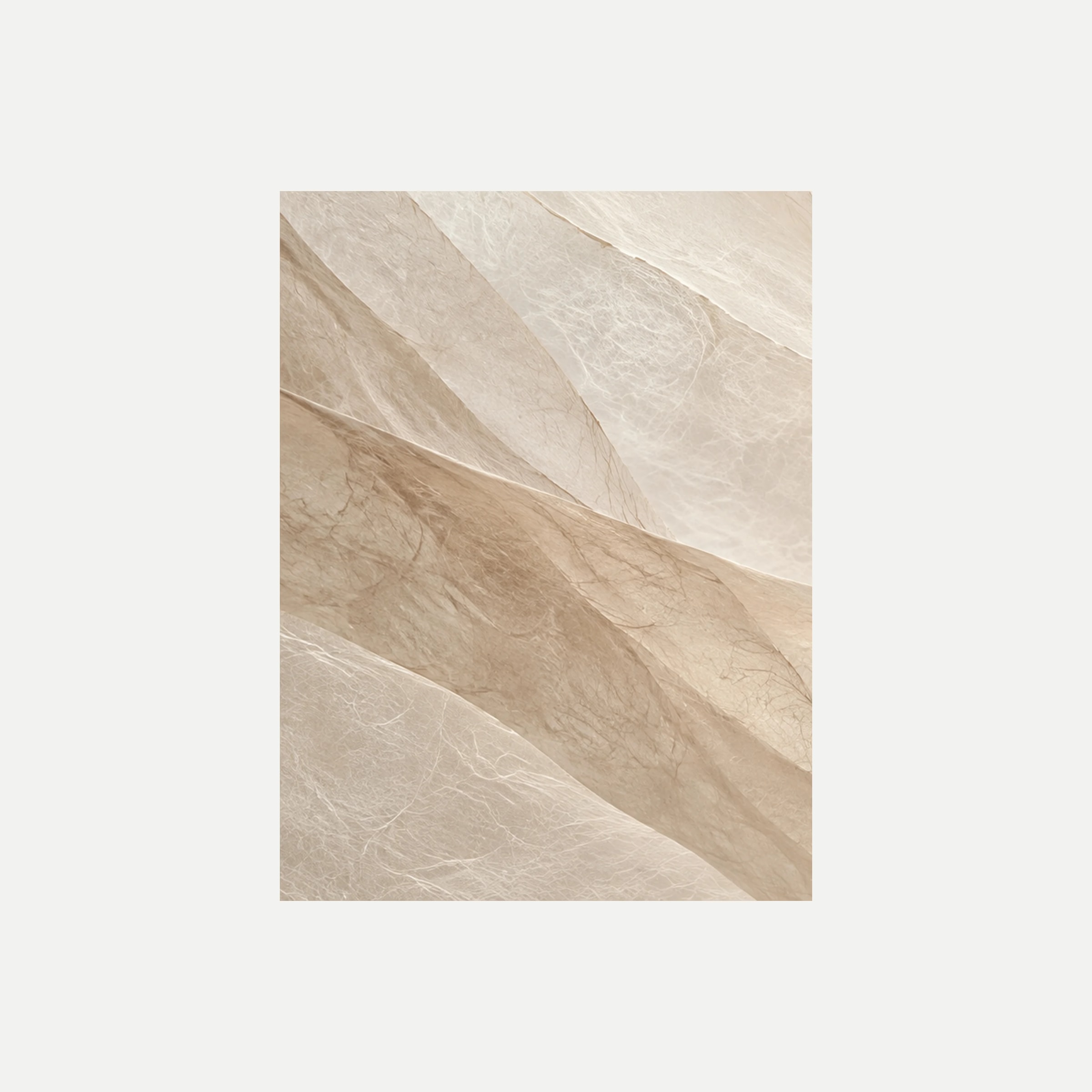 Dawn Veil I: laderas claras superpuestas que descienden sobre un fondo beige, sin marco, sobre fondo neutro.