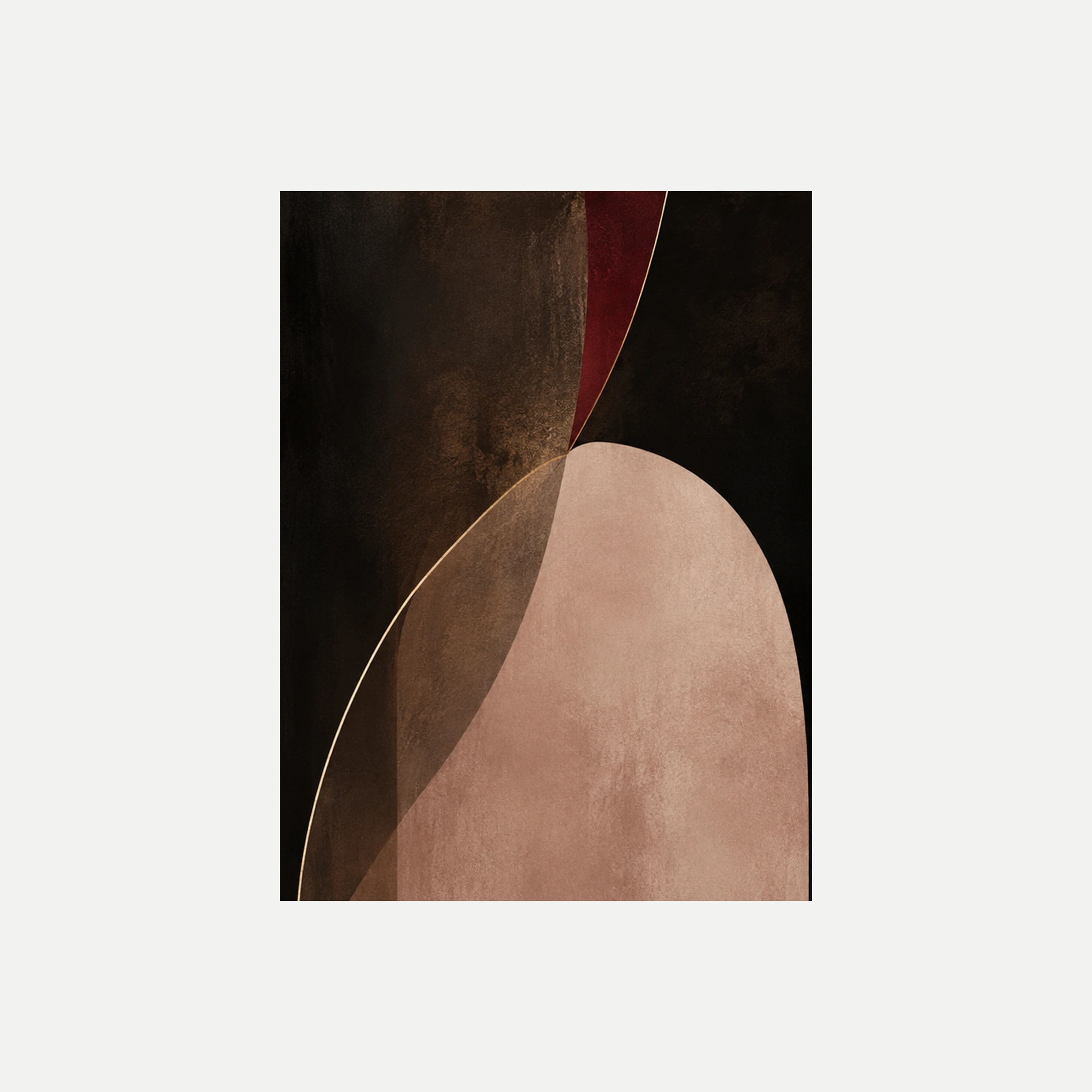 Noir Boutique II: una curva rosa vertical sobre negro con un acento granate, sin marco, sobre fondo neutro.