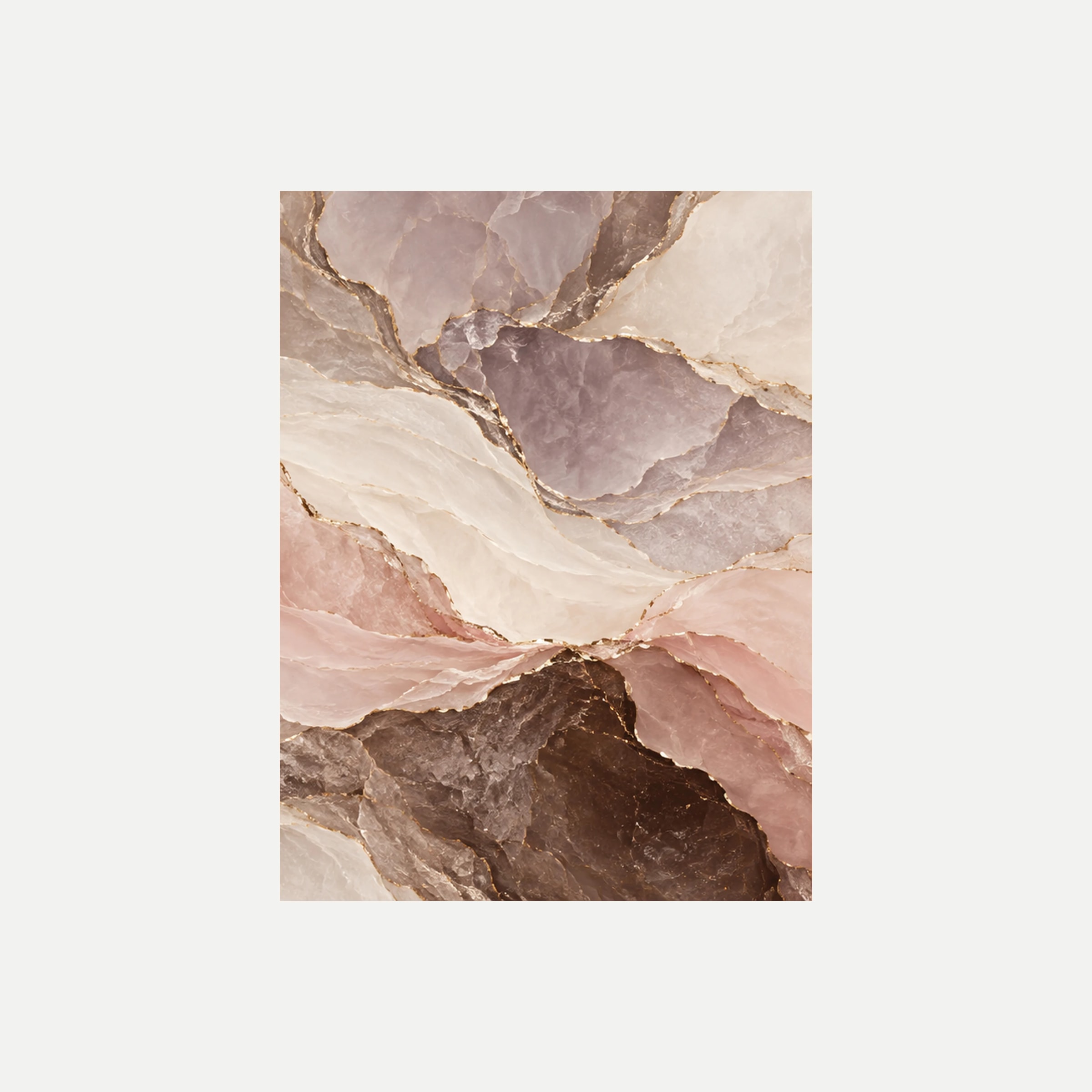 Rose Marble III: una zona malva superior sobre estratos crema, rosa y café, sin marco, sobre fondo neutro.