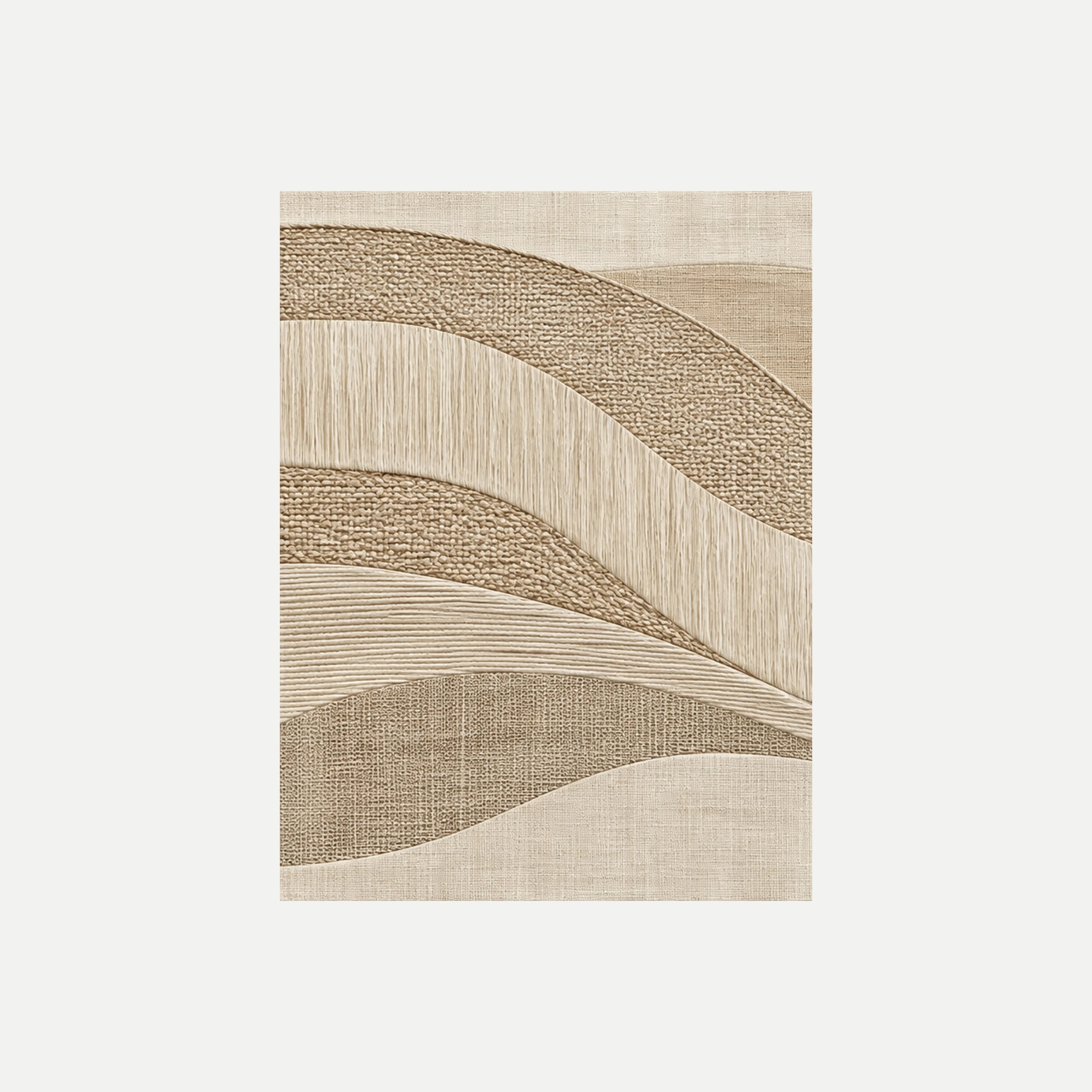 Woven Field I: bandas crema y beige onduladas con distintas tramas representadas, sin marco, sobre fondo neutro.