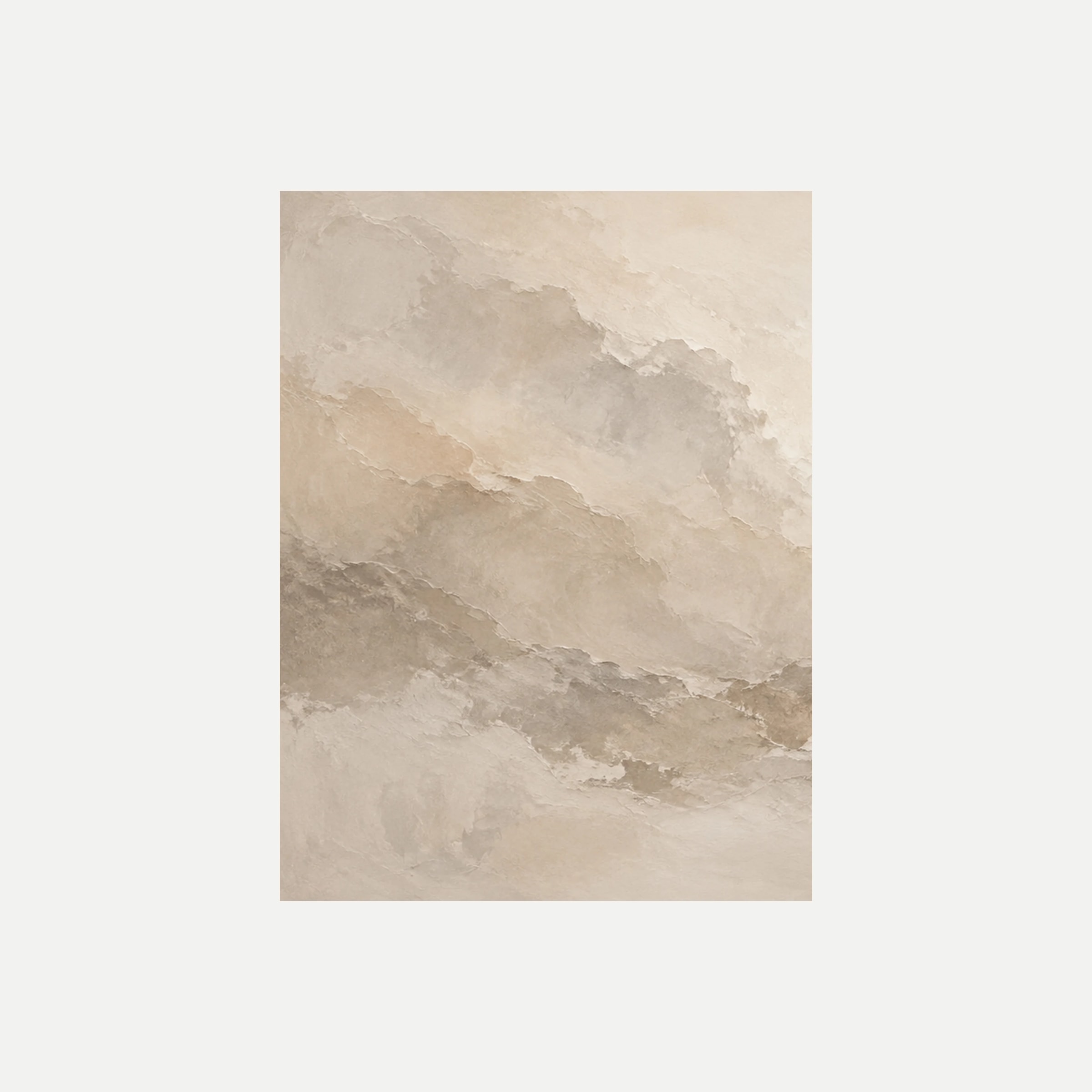 Oatstone Cloud I: masas nubosas beige y grises entre zonas crema más luminosas, sin marco, sobre fondo neutro.